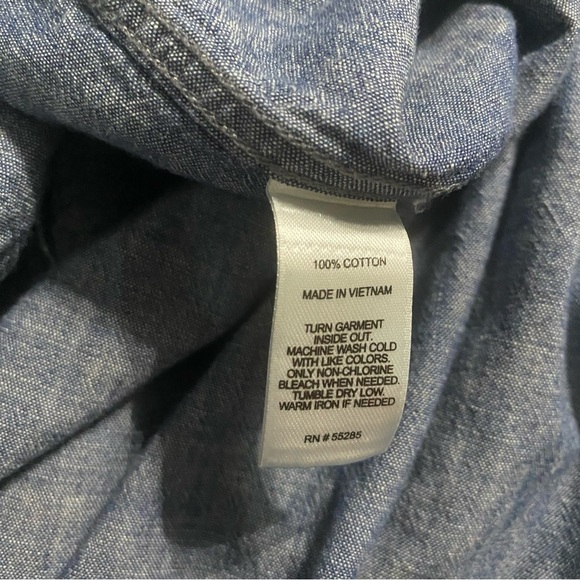 Express Blue Chambray Striped Cotton Long Sleeve Button Up Shirt - Picture 5 of 6